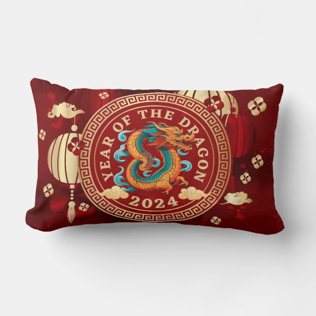 Almofada Lombar Ano do Dragão 2024 | Símbolo Zodiac Chinês (Frente)