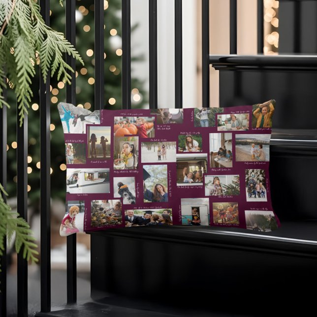 Almofada Lombar Ano em Momentos 25 Colagem de Fotos e Legendas da  (Year in Moments 25 Family Photo Collage & Captions Lumbar Pillow)