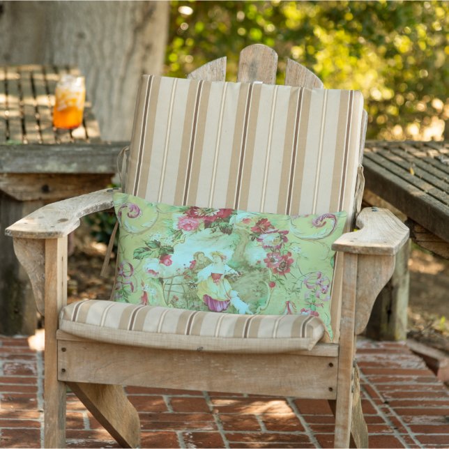 Almofada Lombar Antiquado estilo Toile Rococo Vitoriano Verde (Cadeira)