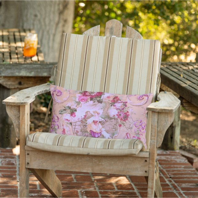 Almofada Lombar Antiquado Estilo Vitoriano de Rococo Toile Rosa Fl (Cadeira)