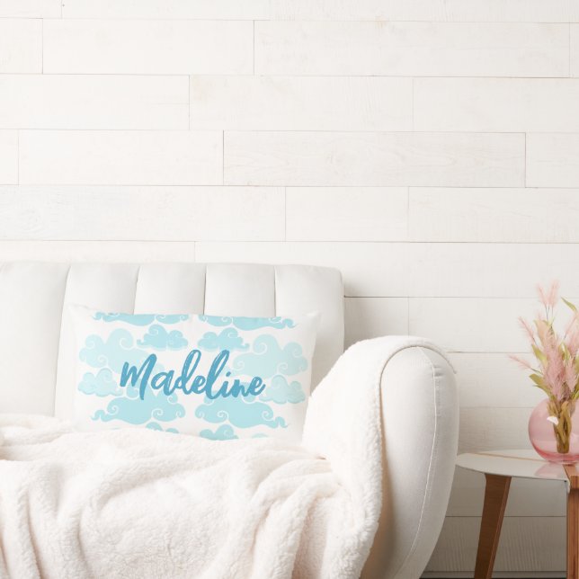 Almofada Lombar Aqua Blue Chinoiserie Cloud Name (Sofá)