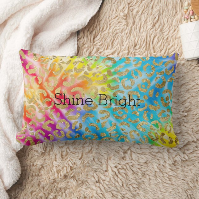 Almofada Lombar Aqua Yellow Red Tie Dye Dourado Glam Leopardo (Cobertor)