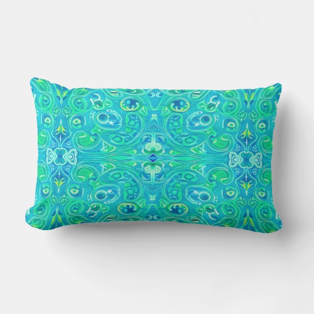 Almofada Lombar Aquamarine Arabesque Bohemian Pattern (Frente)