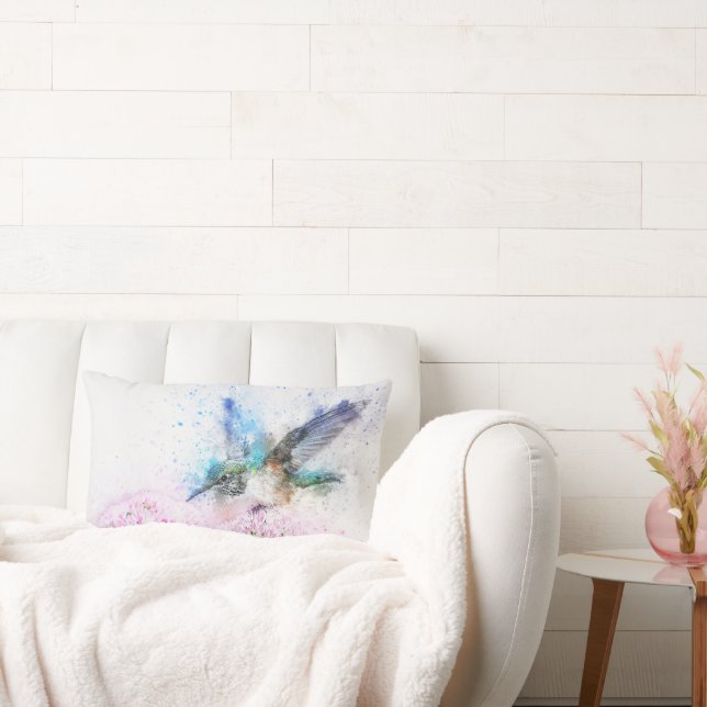 Almofada Lombar Aquarela Hummingbird nas flores | Personalizado (Sofá)