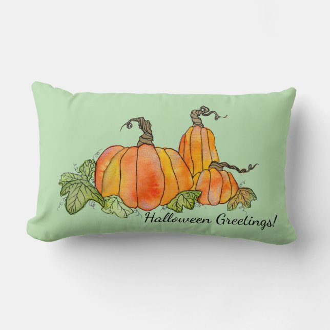 Almofada Lombar Aquarela Pumpkins Halloween Colheita De Farinhas (Frente)