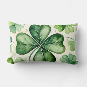 Almofada Lombar Aquarela Trevo de Quatro Folhas Sorte Shamrock Irl