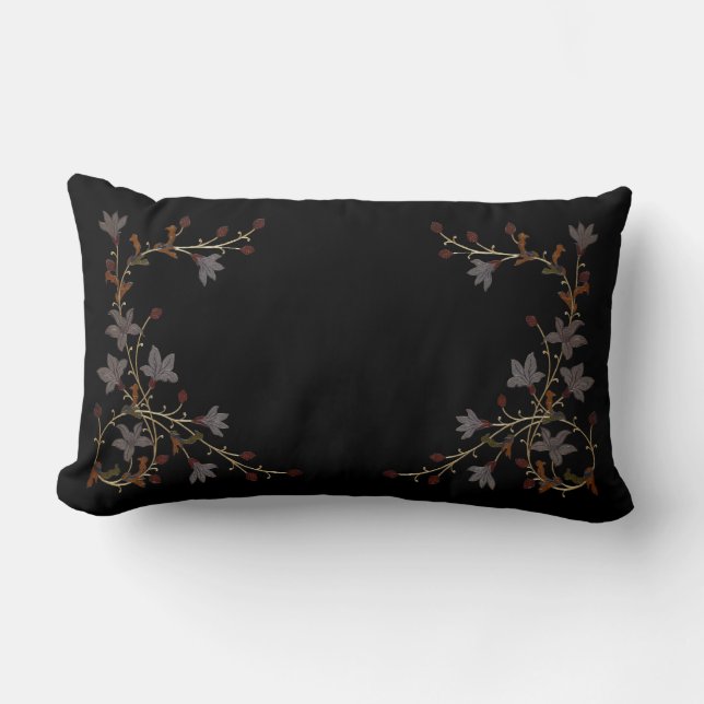 Almofada Lombar Art Deco Flowers On Black (Frente)