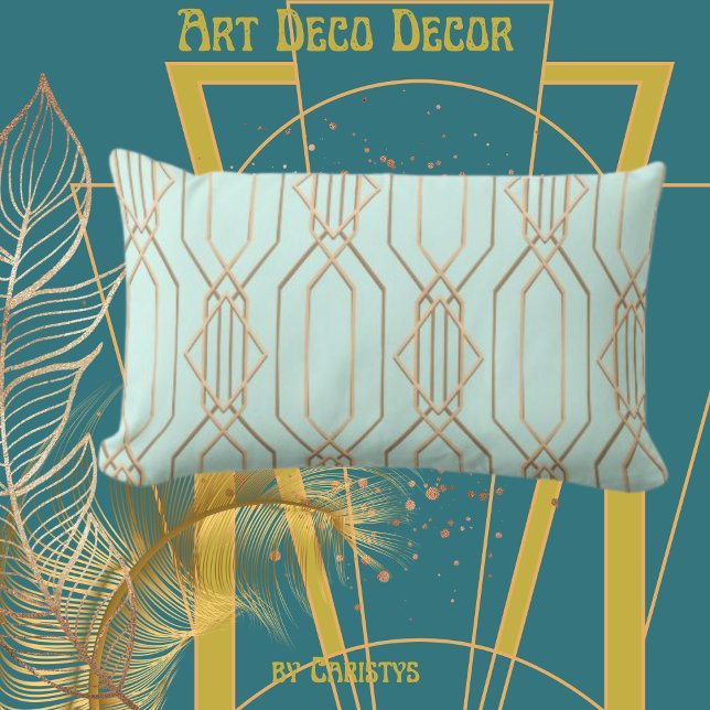 Almofada Lombar Art Deco Pastel Travesseiro lombar Dourado e azul (Criador carregado)