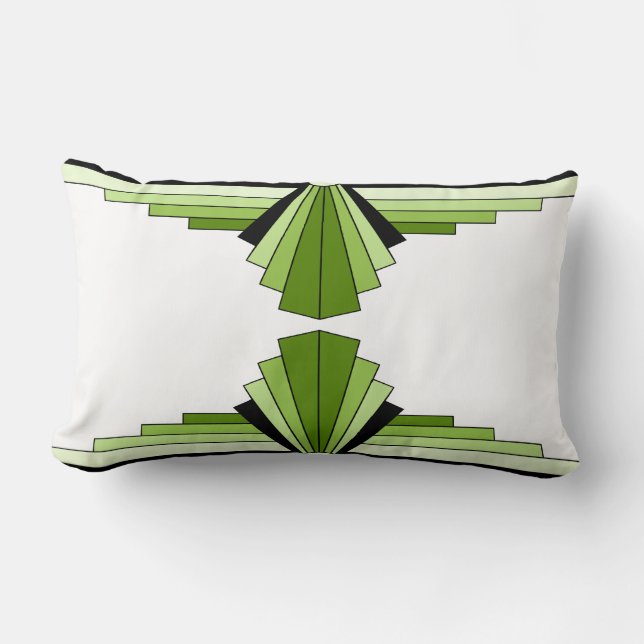 Almofada Lombar Art Deco Patterin in Greens and Black Lumbar Cushi (Frente)