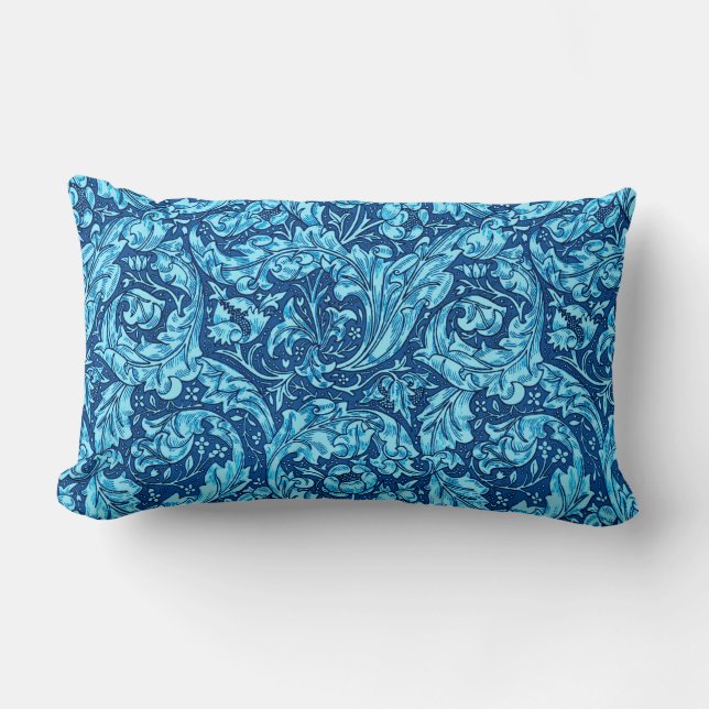 Almofada Lombar Art Nouveau Acanthus Folhas e Flores, Sky Blue (Frente)