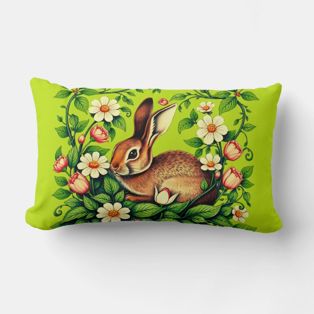 Almofada Lombar Art Nouveau Wild Rabbit and Flowers (Frente)