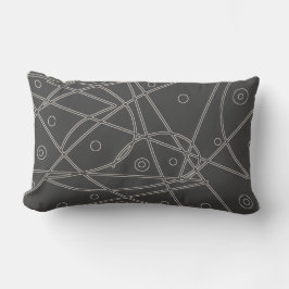 Almofada Lombar Arte Abstrata Carvão Branco Linha Círculo Minimali