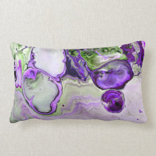 Almofada Lombar Arte abstrata de mármore verde roxo colorido brilh
