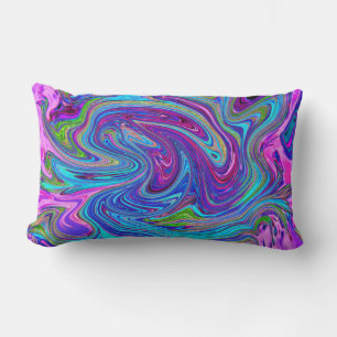 Almofada Lombar Arte Abstrata Retro Groovy Azul, Rosa e Roxo