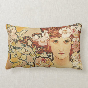 Almofada Lombar Arte cor-de-rosa Nouveau Alphonse Mucha das flores
