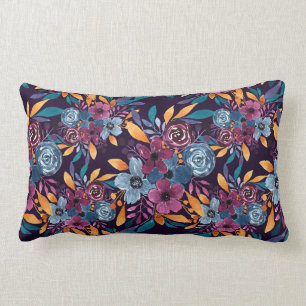Almofada Lombar Arte de Flores de Aquarela de Marinho Burgundy