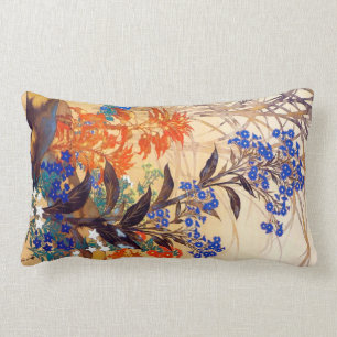 Almofada Lombar Arte de flores vivas a aquarelas orientais