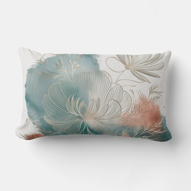 Almofada Lombar Arte de Linha Mínima Elegante com Destaque Dourado (Frente)