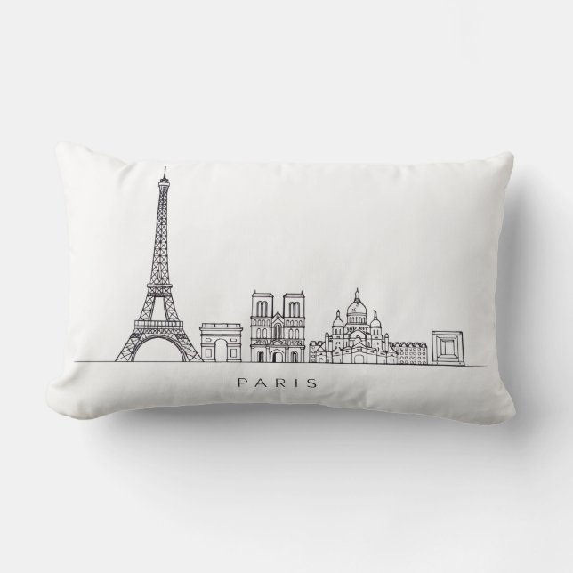 Almofada Lombar Arte de Linha Minimalista da Silhueta de Paris (Frente)