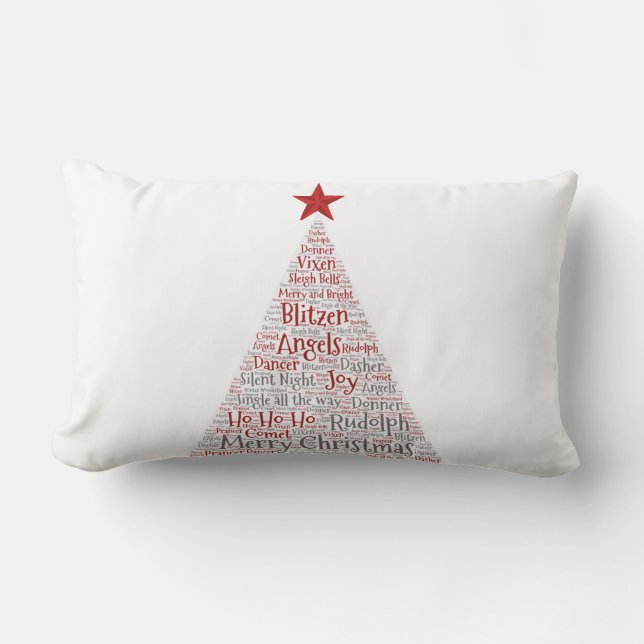 Almofada Lombar Arte de Palavras em Árvore de Natal com Estrela Ve (Frente)