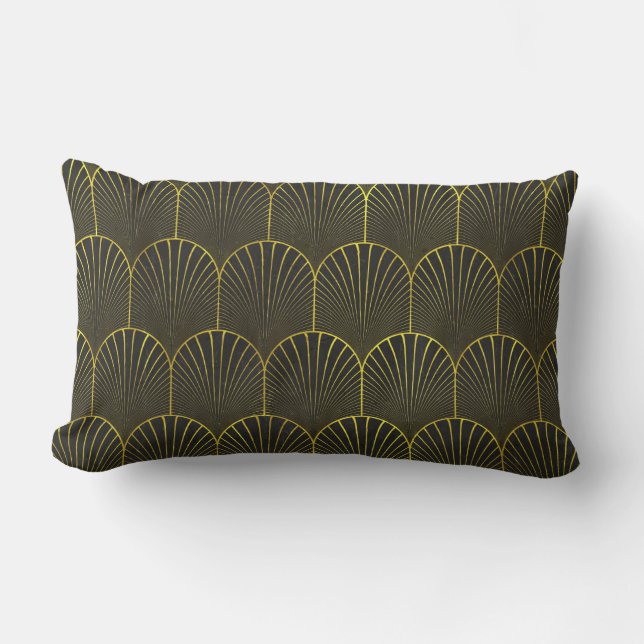 Almofada Lombar Arte Deco Em Dourado E Preto (Frente)