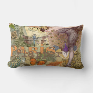 Almofada Lombar Arte Deco Pavão Colagem Flapper Paris Vintage