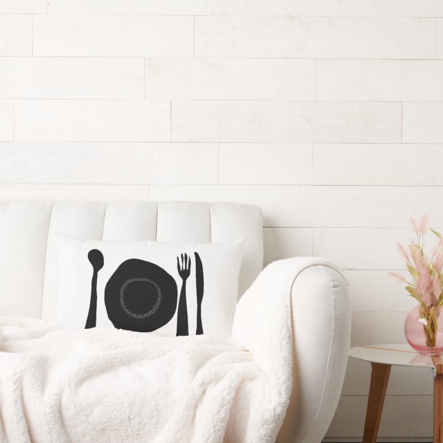 Almofada Lombar Arte em Cozinha Preta e Branca (Sofá)