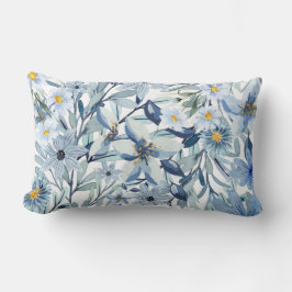 Almofada Lombar Arte Floral Aquarela Flores Azuis