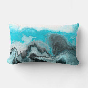 Almofada Lombar Arte Fluida Azul, Negra e Cinza