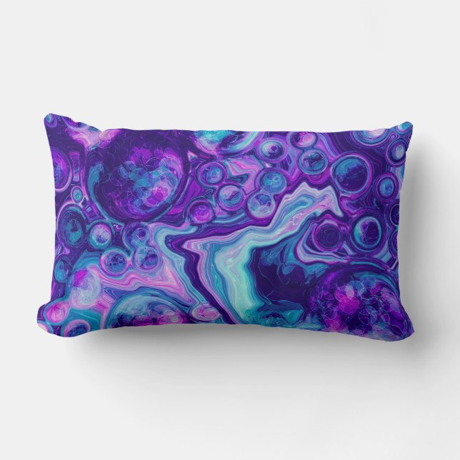 Almofada Lombar Arte Fluida Marble De Bolsa, Azul, Cor-De-Rosa (Frente)