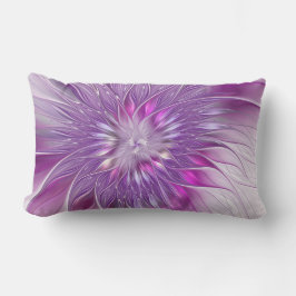 Almofada Lombar Arte fractal abstrato da paixão da flor roxa rosa