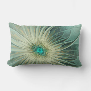 Almofada Lombar Arte fractal de flor de fantasia em verde sage abs