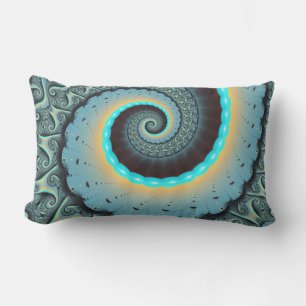 Almofada Lombar Arte fractal espiral azul turquesa laranja abstrat