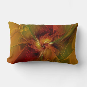 Almofada Lombar Arte Fractal Floral Abstrata Laranja Vermelho Marr