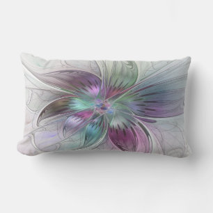 Almofada Lombar Arte Fractal Floral Moderna Flor Abstrata Colorida