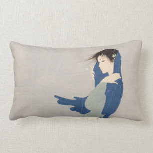 Almofada Lombar Arte japonesa da mulher da chuva fina de Nakajima