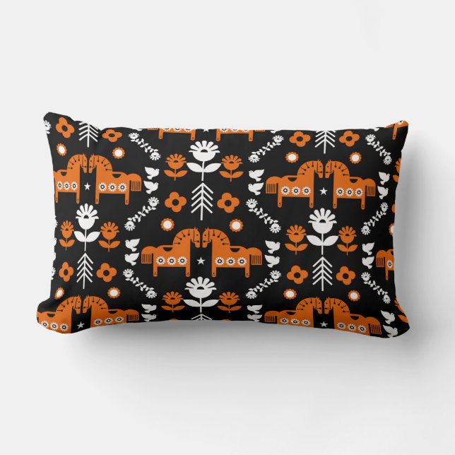 Almofada Lombar Arte popular sobre cavalos escandinavos (Frente)