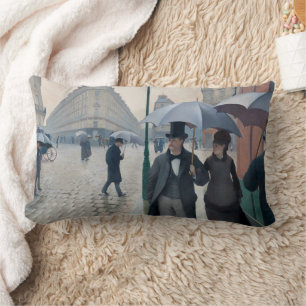 Almofada Lombar Arte Vintage de Caillebotte Rua de Paris Dia Chuvo