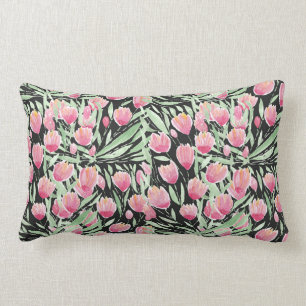 Almofada Lombar Artsy Tulipas Pretas Verdes Rosa Tulipas Florais