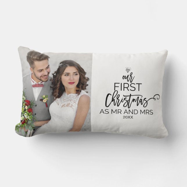 Almofada Lombar Árvore de Natal Nosso Primeiro Natal como Sr. e Sr (Frente)