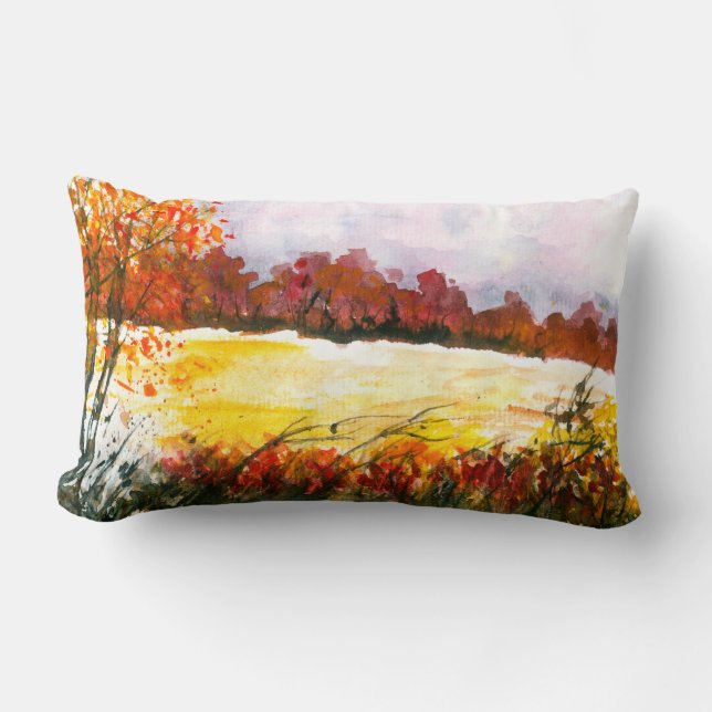 Almofada Lombar Árvores de Outono de Abstrato de Aquarelas (Frente)