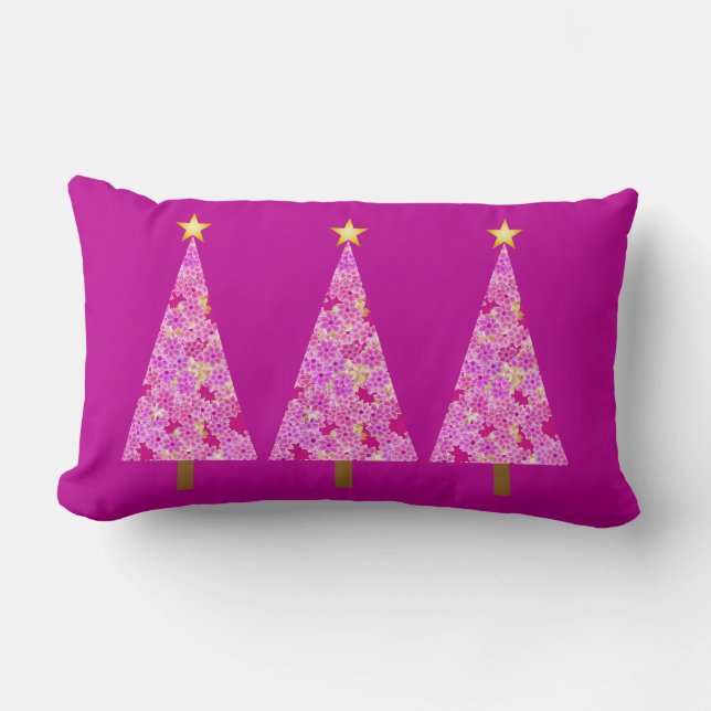 Almofada Lombar Árvores florais modernas de Natal magenta (Frente)