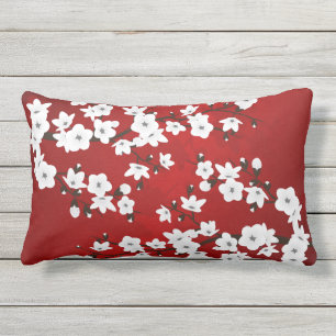 Almofada Lombar Asia Floral White Chersom Red