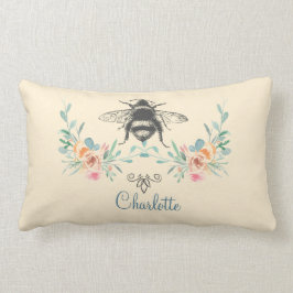 Almofada Lombar Assinatura de Script Personalizada de Bee Floral