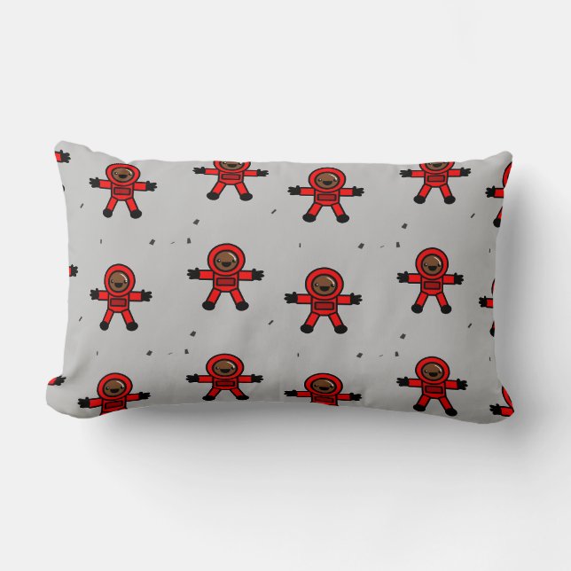Almofada Lombar Astronautas de terno vermelho em cinzas (Frente)