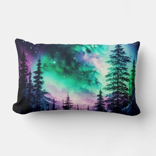 Almofada Lombar Aurora Boreal Celestial Luzes do Norte Vívida  (Frente)