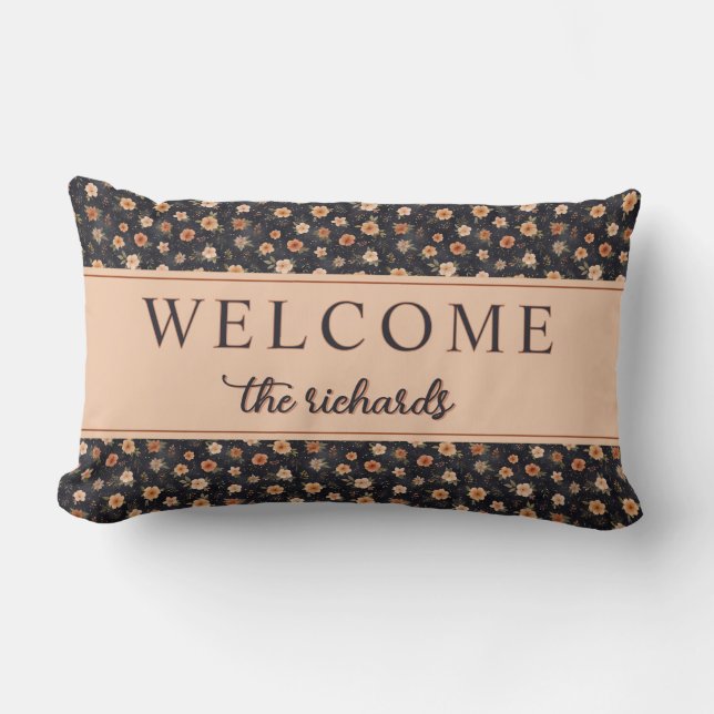 Almofada Lombar Autumn Dark Moody Terracotta Floral Welcome Home (Frente)