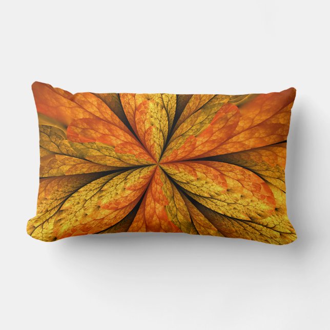 Almofada Lombar Autumn Plant, Modern Abstrato Fractal Art Leaf (Frente)