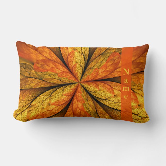 Almofada Lombar Autumn Plant, Modern Abstrato Fractal Leaf Name (Frente)