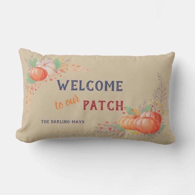 Almofada Lombar Autumn Pumpkin Bem-vindo ao nosso Patch Personaliz (Frente)